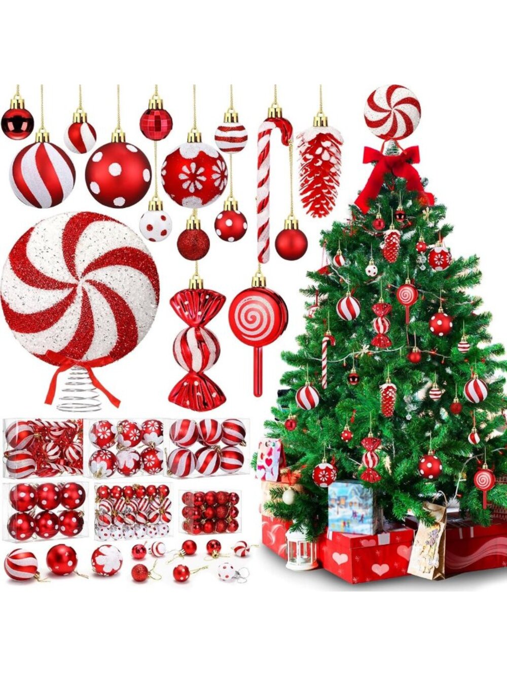 82 Pcs Christmas Candy Tree Ornaments Set - Lollipop & Glitter Hanging Decor